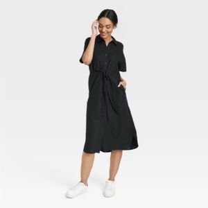 A New Day - Black Linen Button-Up Dress
